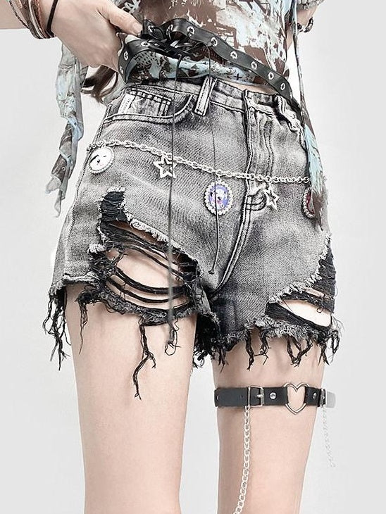 ReddaChic High Waist Comfortable Denim Short Length Black Grey Casual Women Wide-Leg Pants