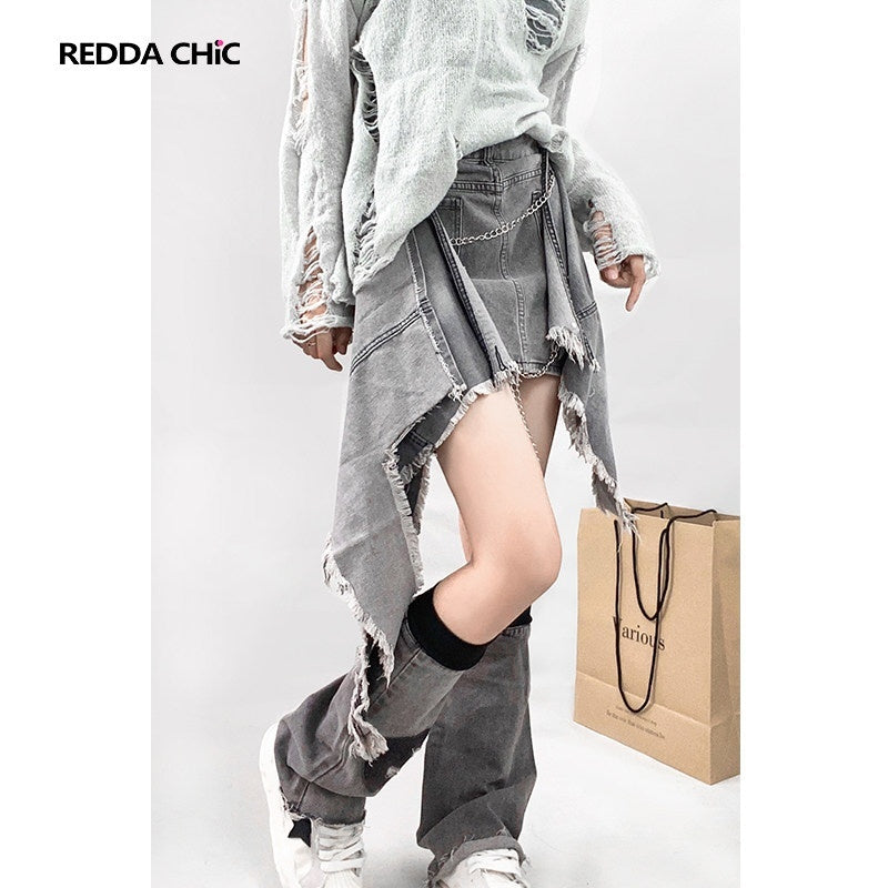 ReddaChic_High_Waist_Denim_Ruffle_Pocket_Street_Style_Gray_A_Line_Skirt_Leg_Warmers_MISSTT