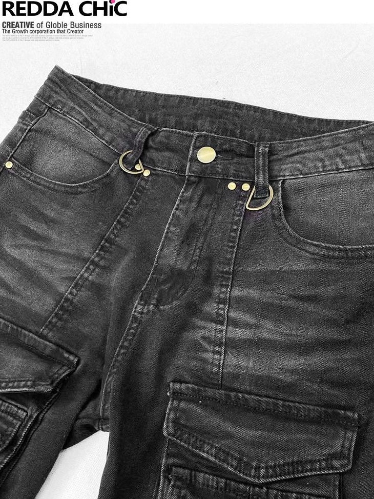 ReddaChic High Waist Durable Cotton Denim Casual Wide Leg Slim Fit Black Gray Flare Jeans