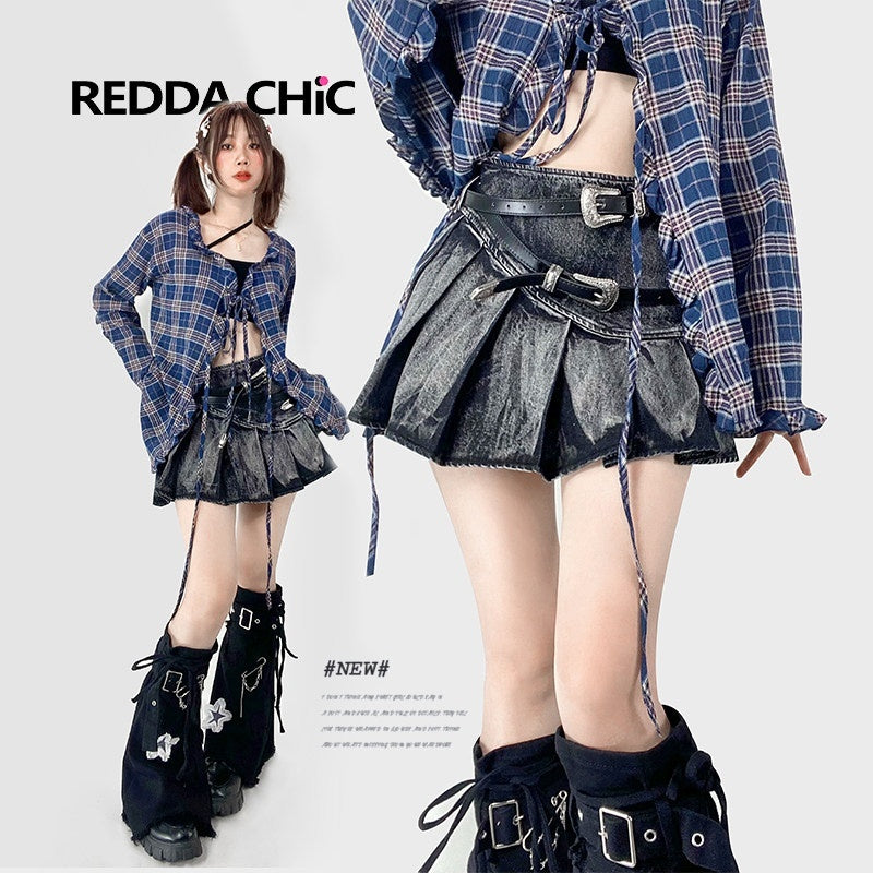 ReddaChic_High_Waist_Floral_Pleated_Street_Style_Women_Black_Mini_Casual_Denim_Shorts_MISSTT