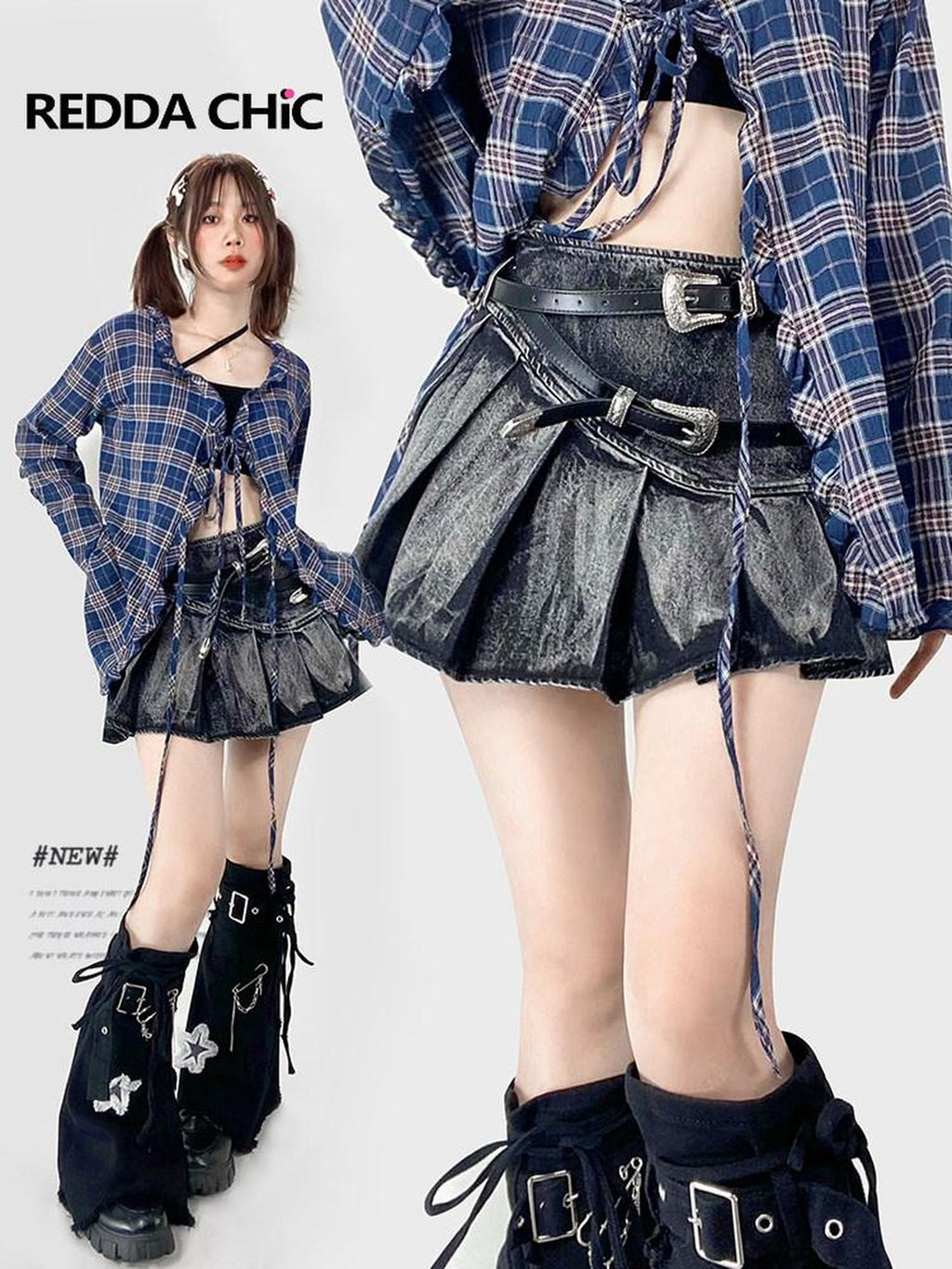ReddaChic High Waist Floral Pleated Street Style Women Black Mini Casual Denim Shorts