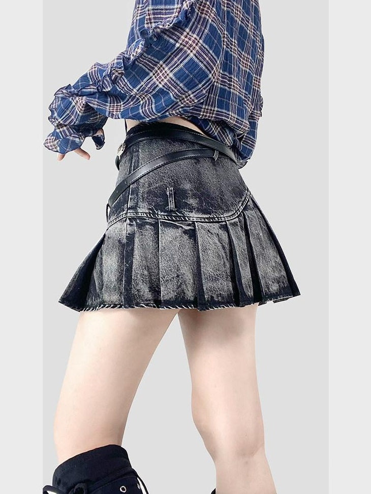 ReddaChic High Waist Floral Pleated Street Style Women Black Mini Casual Denim Shorts
