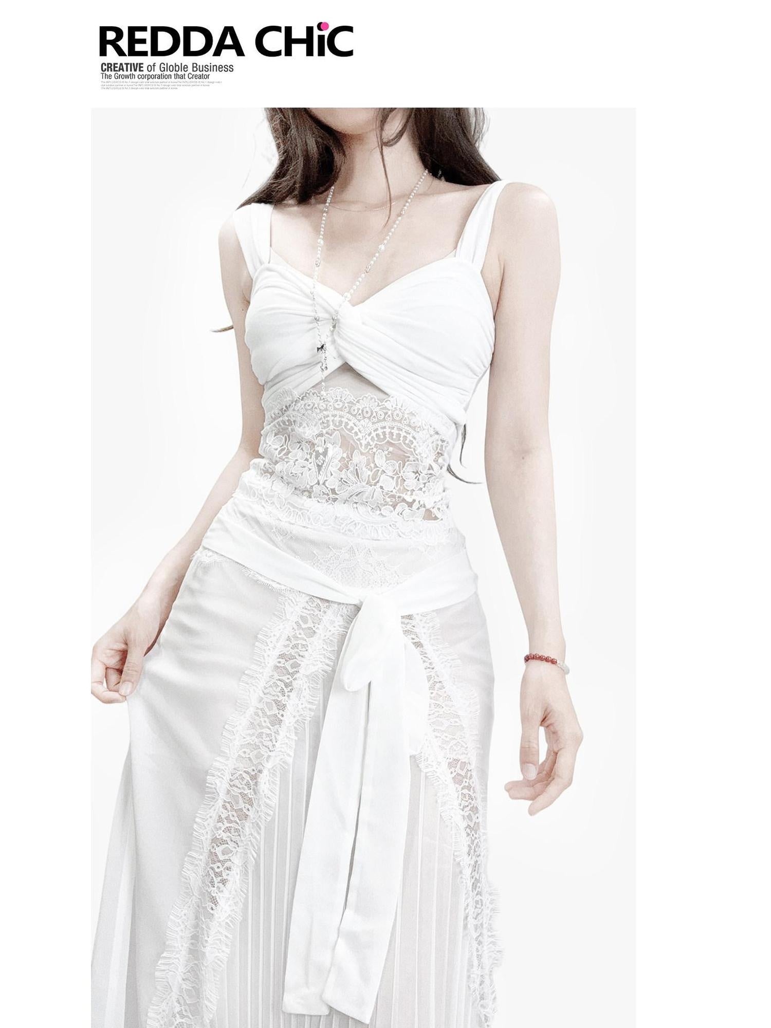 ReddaChic High Waist Lace French Bodycon Women Date Night White Mini Skirts