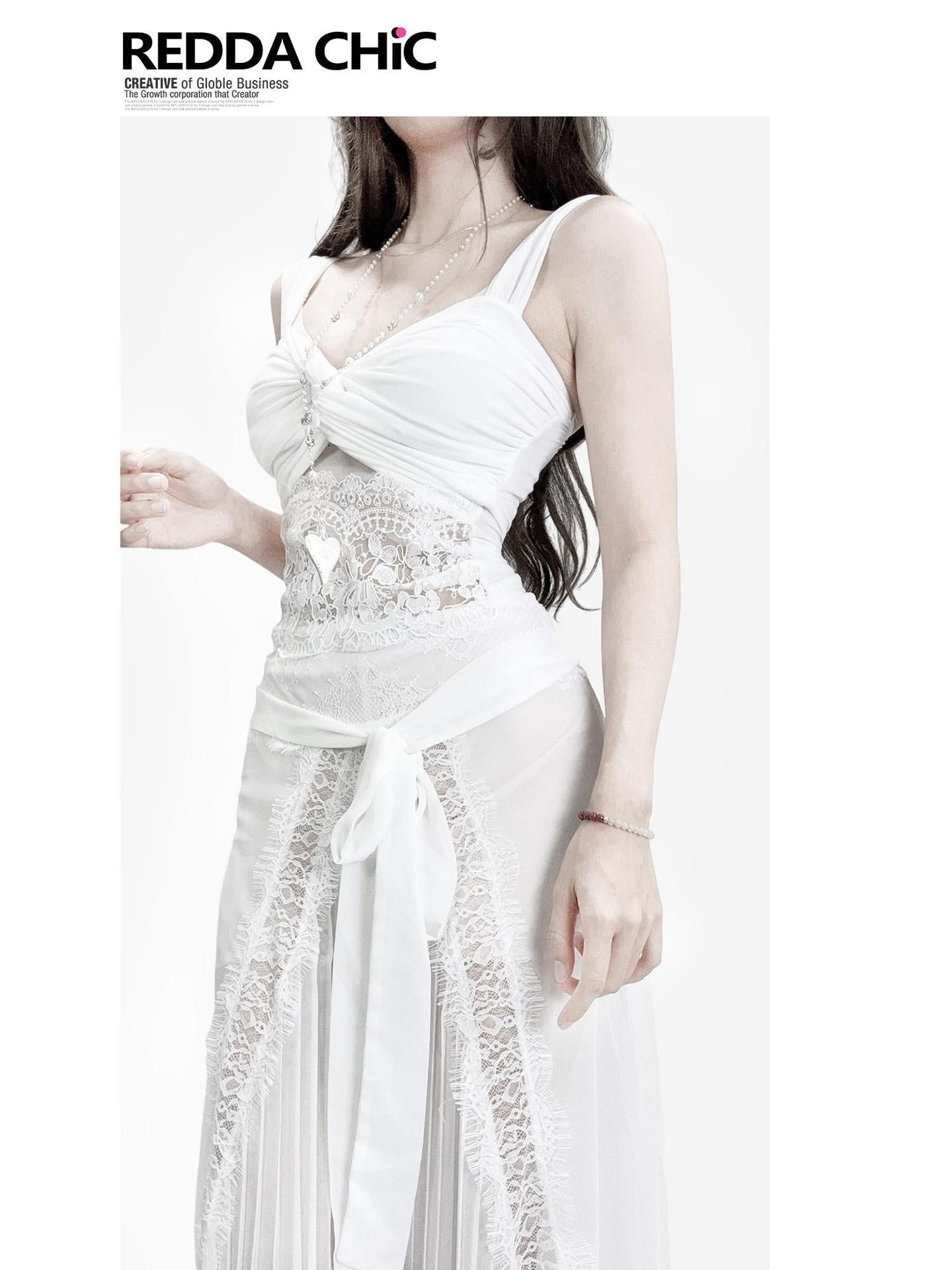 ReddaChic High Waist Lace French Bodycon Women Date Night White Mini Skirts