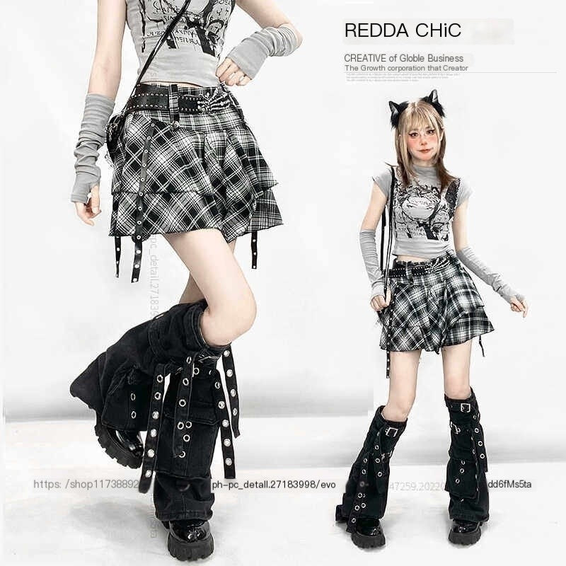 ReddaChic_High_Waist_Plaid_Asymmetrical_A_Line_Workwear_With_Leg_Warmers_Slip_Mini_Dresses_MISSTT