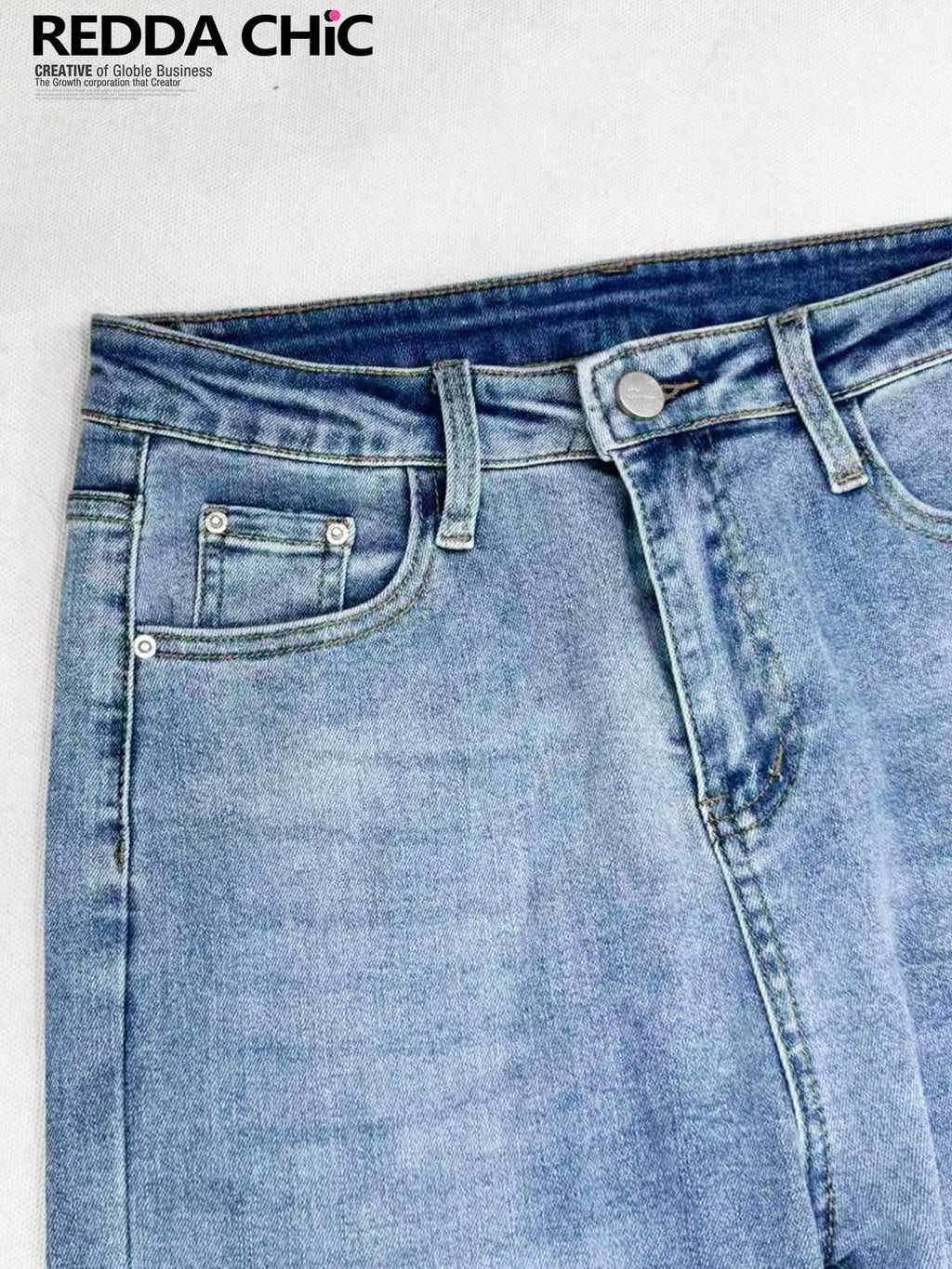 ReddaChic High Waist Slim Fit Blue Cotton Stretch Denim Button Fly Women Mini Skirts