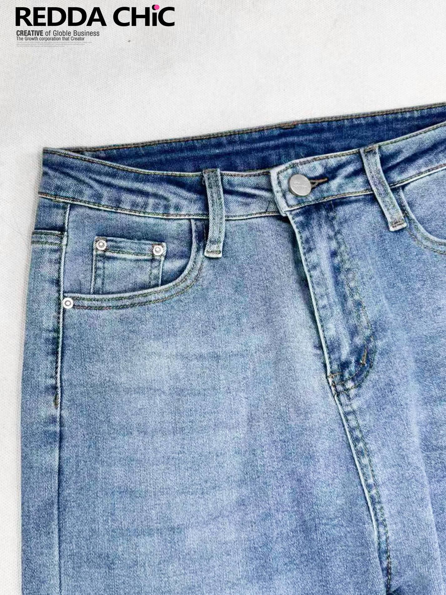 ReddaChic High Waist Slim Fit Blue Cotton Stretch Denim Button Fly Women Mini Skirts