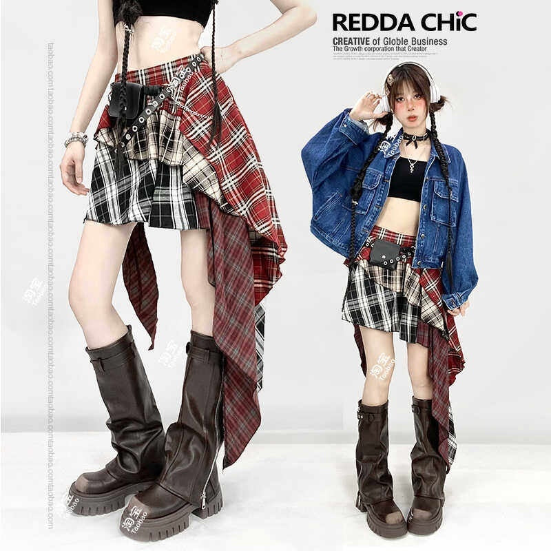 ReddaChic_High_Waist_Street_Asymmetrical_Plaid_Red_S_M_L_Casual_Mini_Dresses_MISSTT