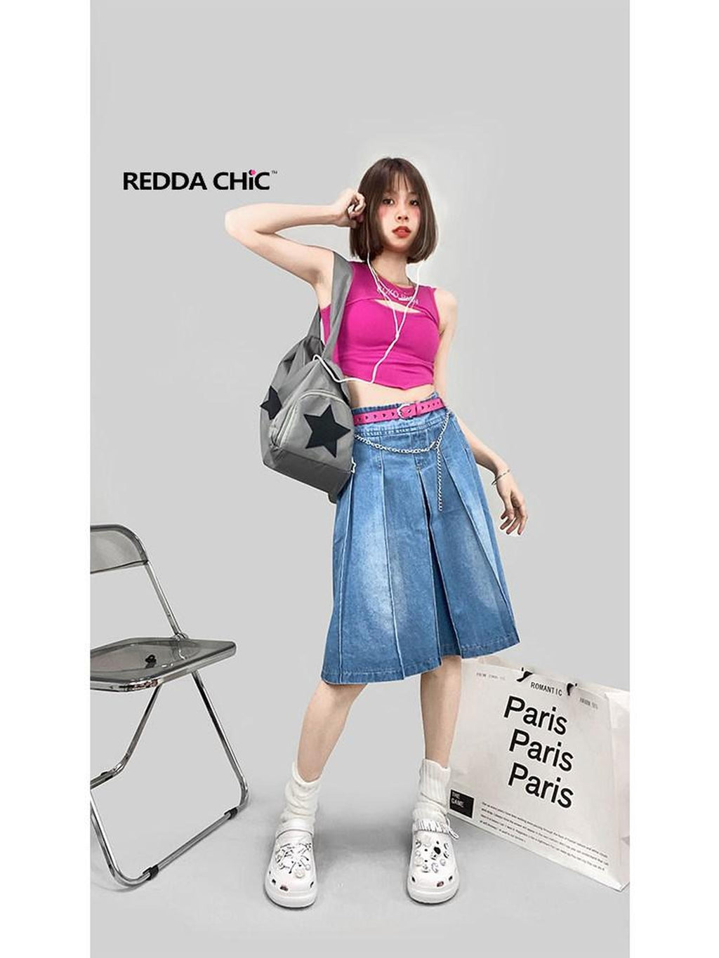 ReddaChic High Waisted Korean Denim A Line Pockets Commuter City Walk Women Mini Skirts