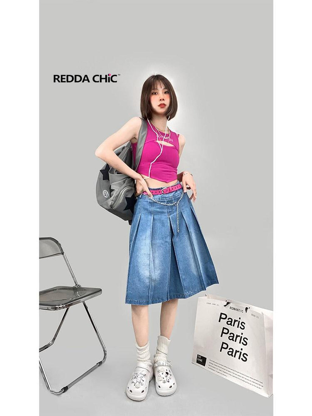 ReddaChic High Waisted Korean Denim A Line Pockets Commuter City Walk Women Mini Skirts