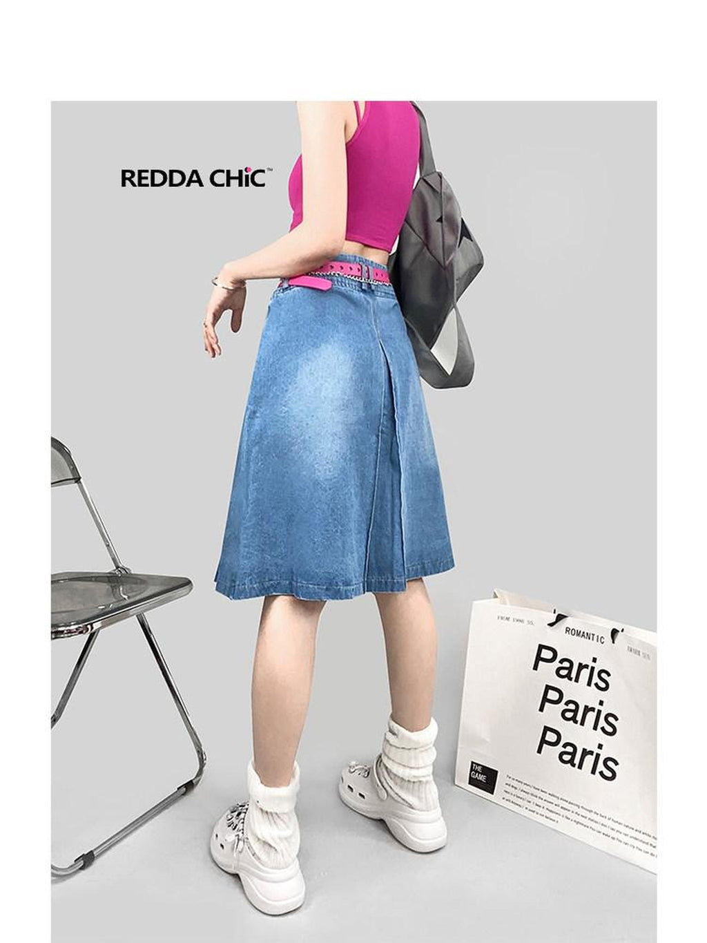 ReddaChic High Waisted Korean Denim A Line Pockets Commuter City Walk Women Mini Skirts