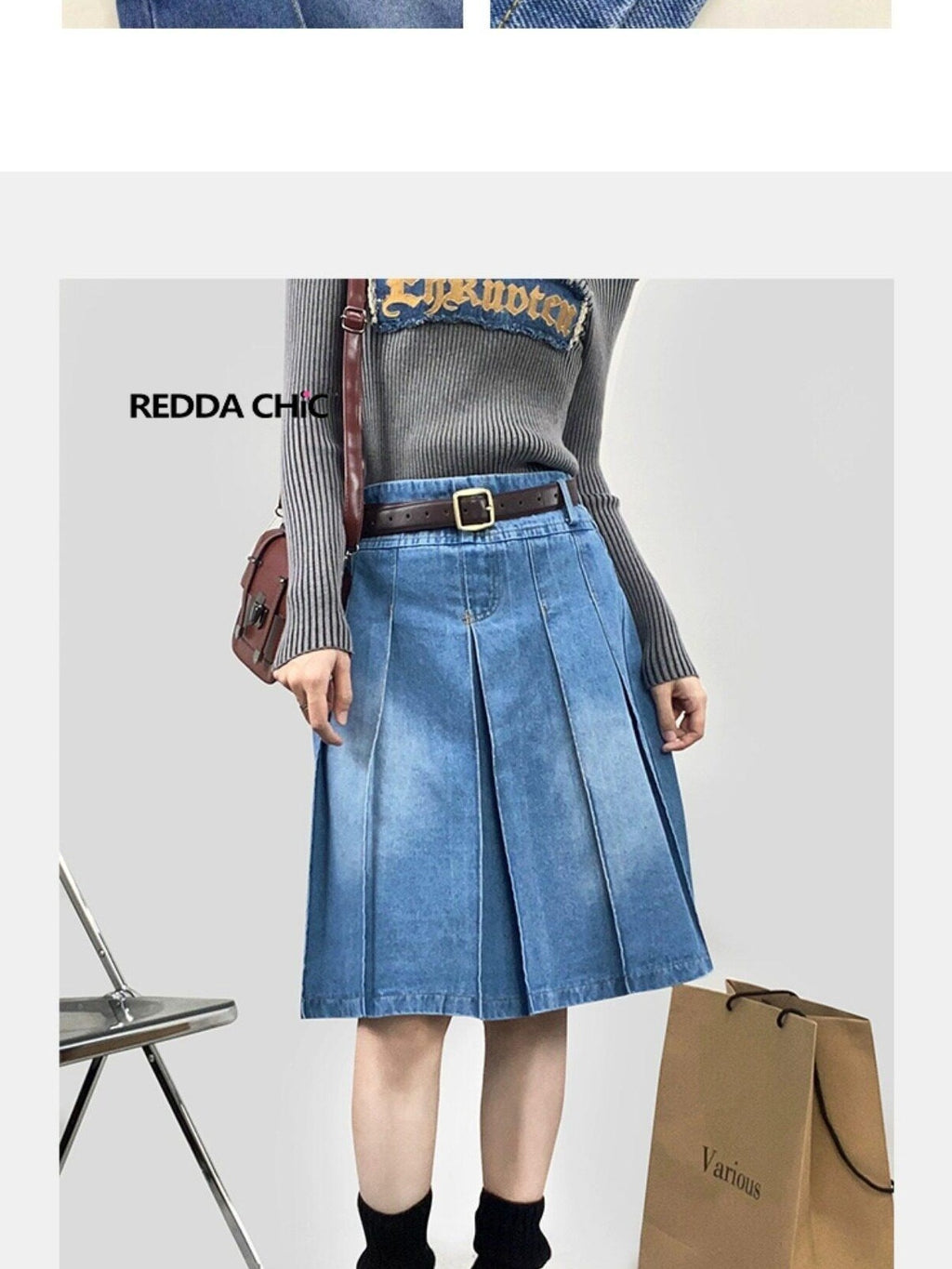 ReddaChic High Waisted Korean Denim A Line Pockets Commuter City Walk Women Mini Skirts
