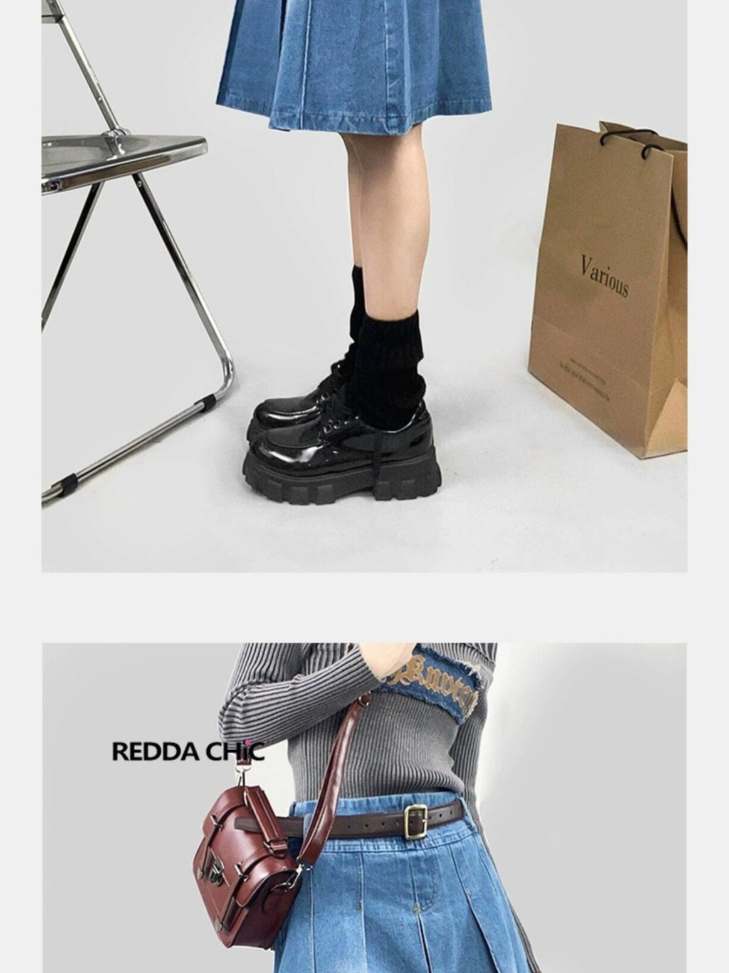 ReddaChic High Waisted Korean Denim A Line Pockets Commuter City Walk Women Mini Skirts