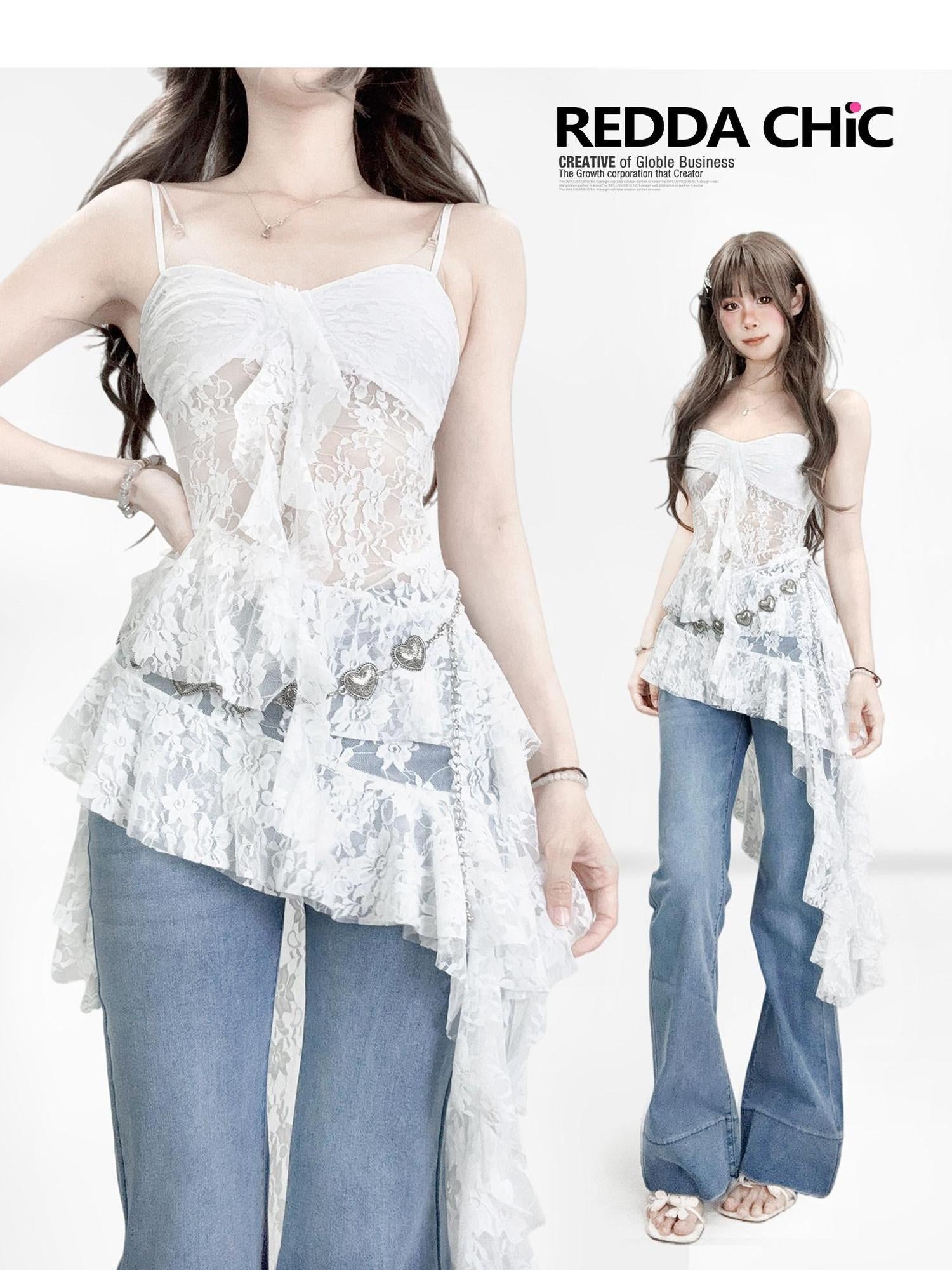ReddaChic Insta Lace Cotton Openwork V-neck Slim Spaghetti Strap Women Slip Mini Dresses