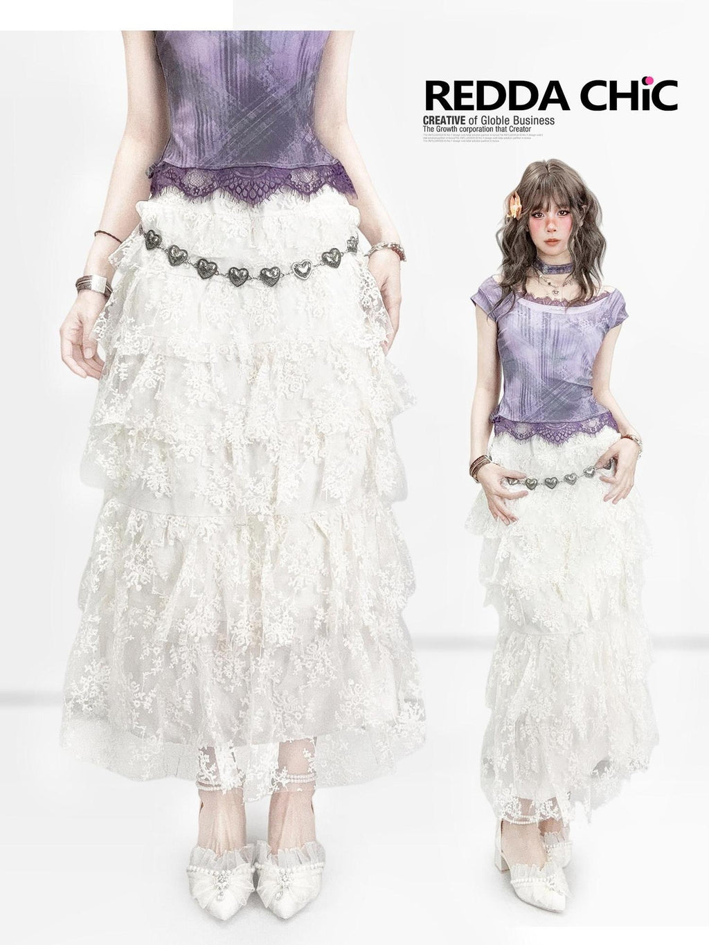 ReddaChic Lace High Waist Ruffle A Line Princess Travel Off White Slip Mini Dresses