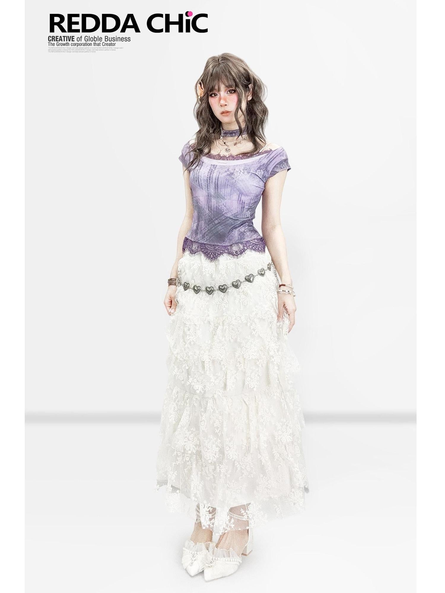 ReddaChic Lace High Waist Ruffle A Line Princess Travel Off White Slip Mini Dresses