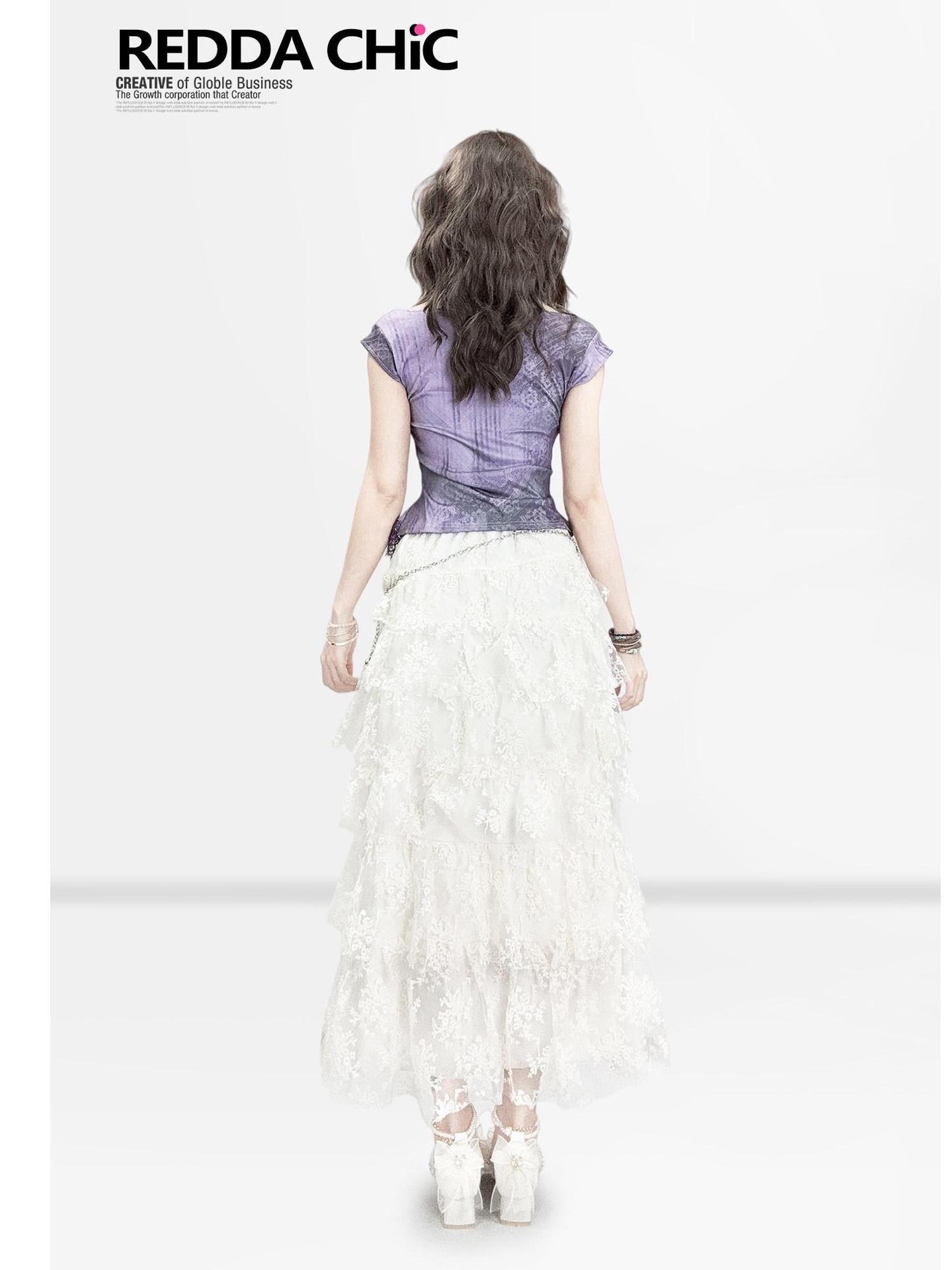 ReddaChic Lace High Waist Ruffle A Line Princess Travel Off White Slip Mini Dresses