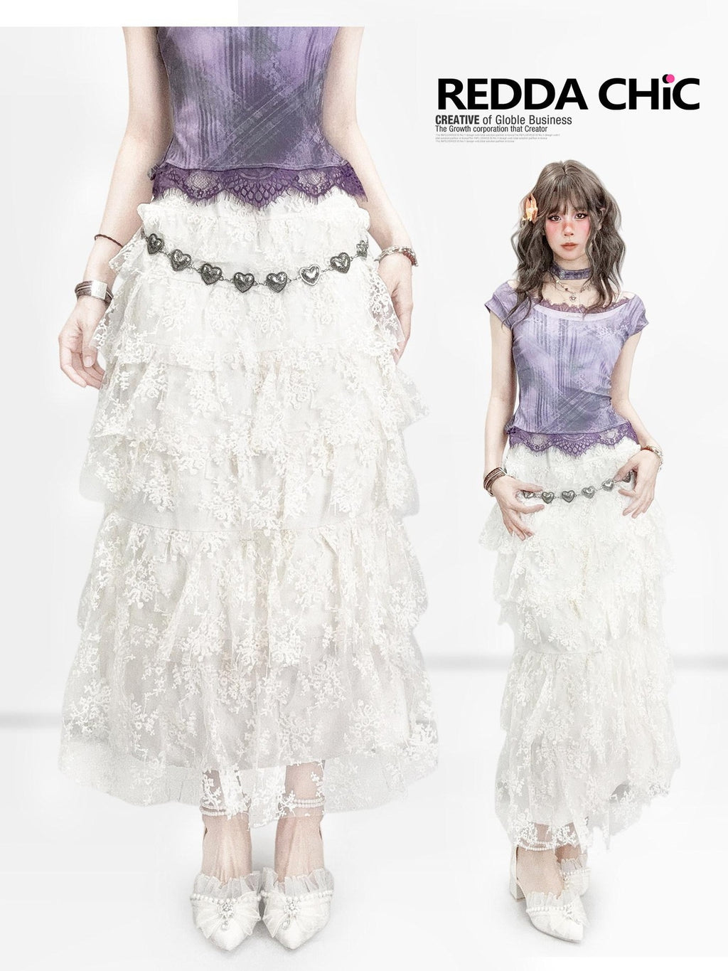 ReddaChic Lace High Waist Ruffle A Line Princess Travel Off White Slip Mini Dresses