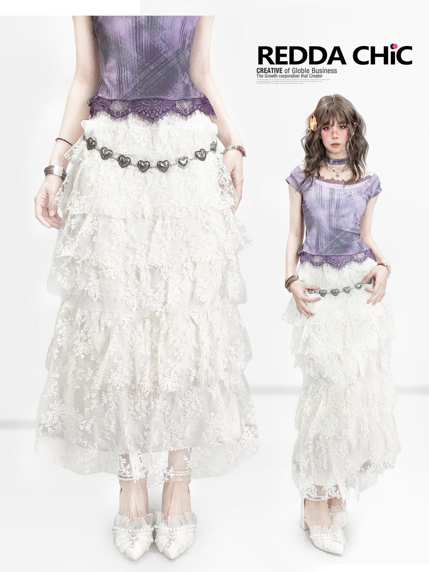 ReddaChic Lace High Waist Ruffle A Line Princess Travel Off White Slip Mini Dresses