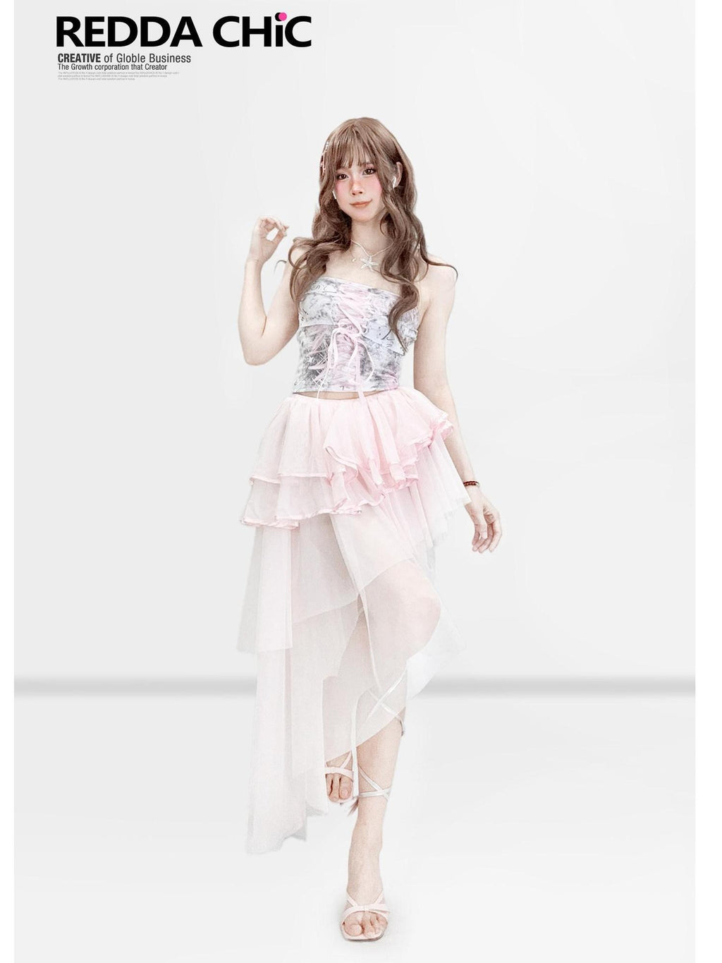 ReddaChic Lace Tie Slim Fit Short Cropped Curve Vest Women Pink Printed Casual Jackets
