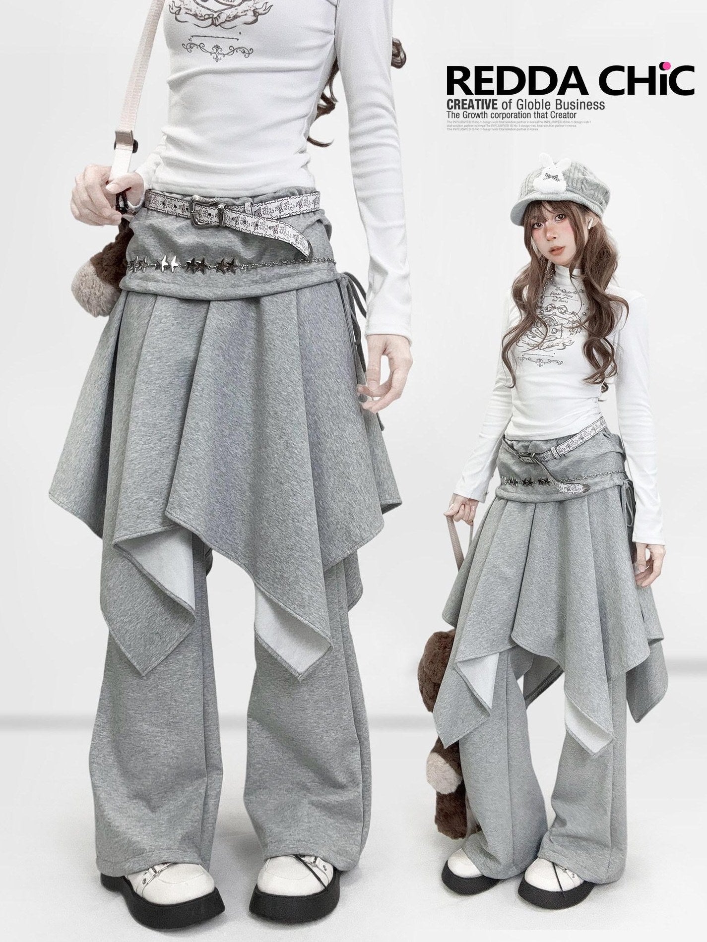 ReddaChic Layered Faux Two Piece Casual Mid High Waist Gray Women Tank Tops Camisoles