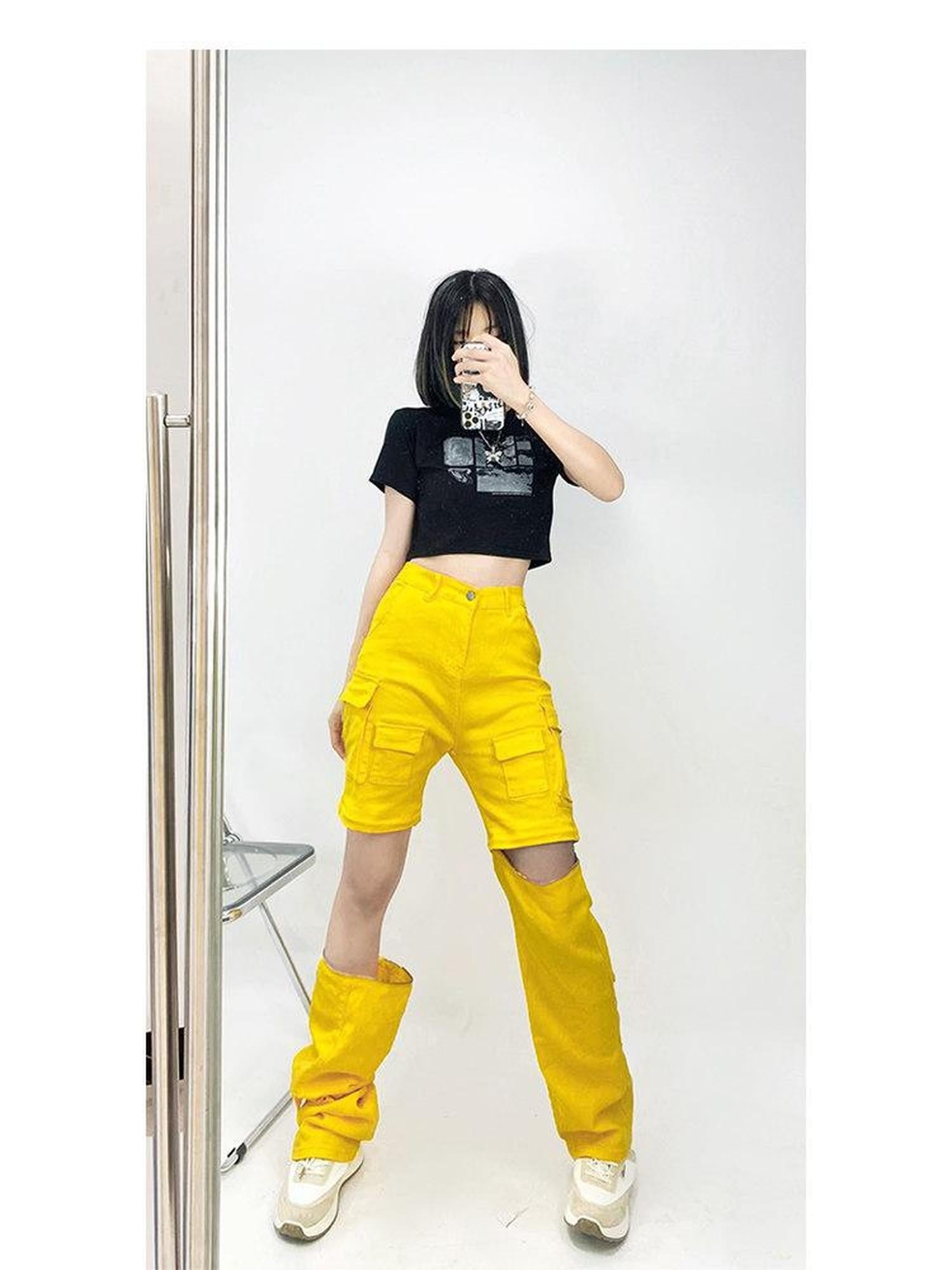 ReddaChic Lemon Yellow Patchwork Applique Regular Fit Casual Young Adult Knitwear Sweaters