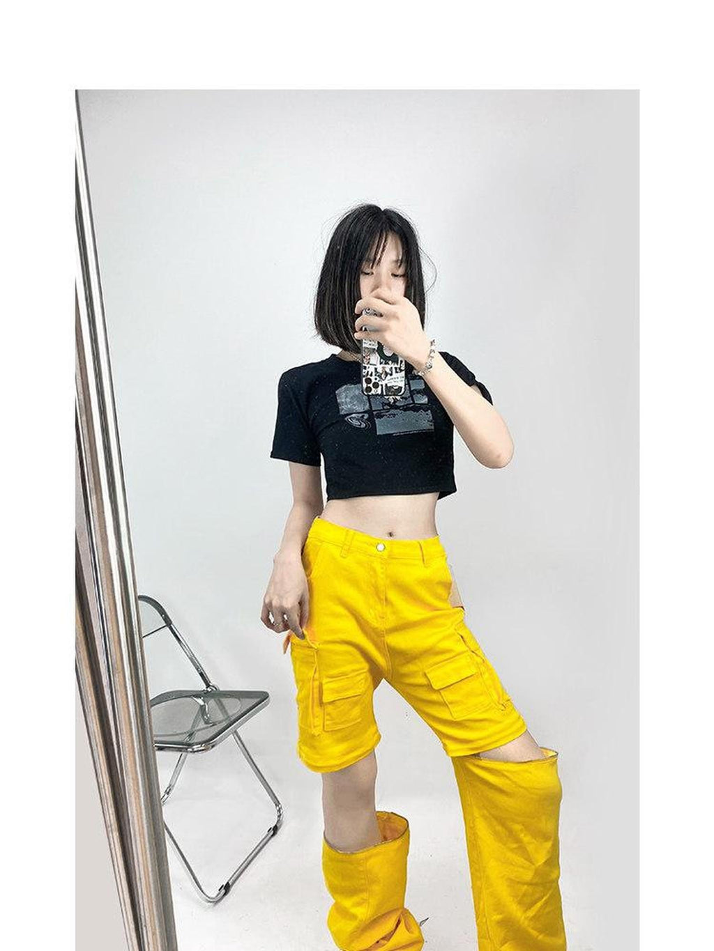 ReddaChic Lemon Yellow Patchwork Applique Regular Fit Casual Young Adult Knitwear Sweaters