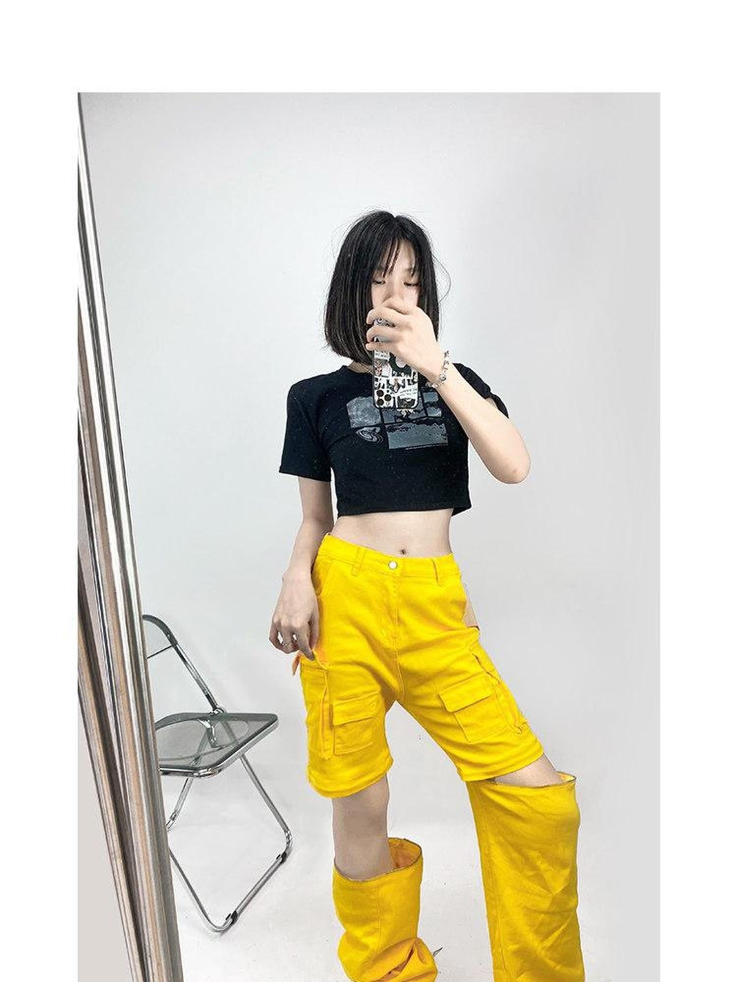 ReddaChic Lemon Yellow Patchwork Applique Regular Fit Casual Young Adult Knitwear Sweaters
