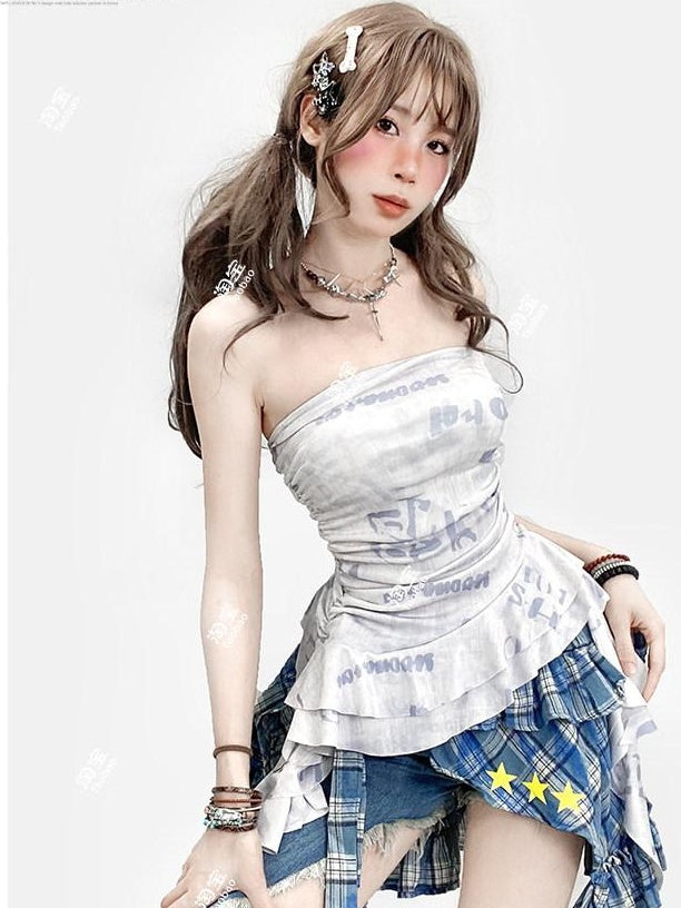 ReddaChic Letter Print Slim Fit Sweet Short White One Size Chic Slip Mini Dresses