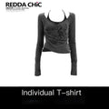 ReddaChic_Letter_Print_Vintage_Slim_Fit_Cropped_Dark_Gray_Women_Knit_Sweaters_MISSTT