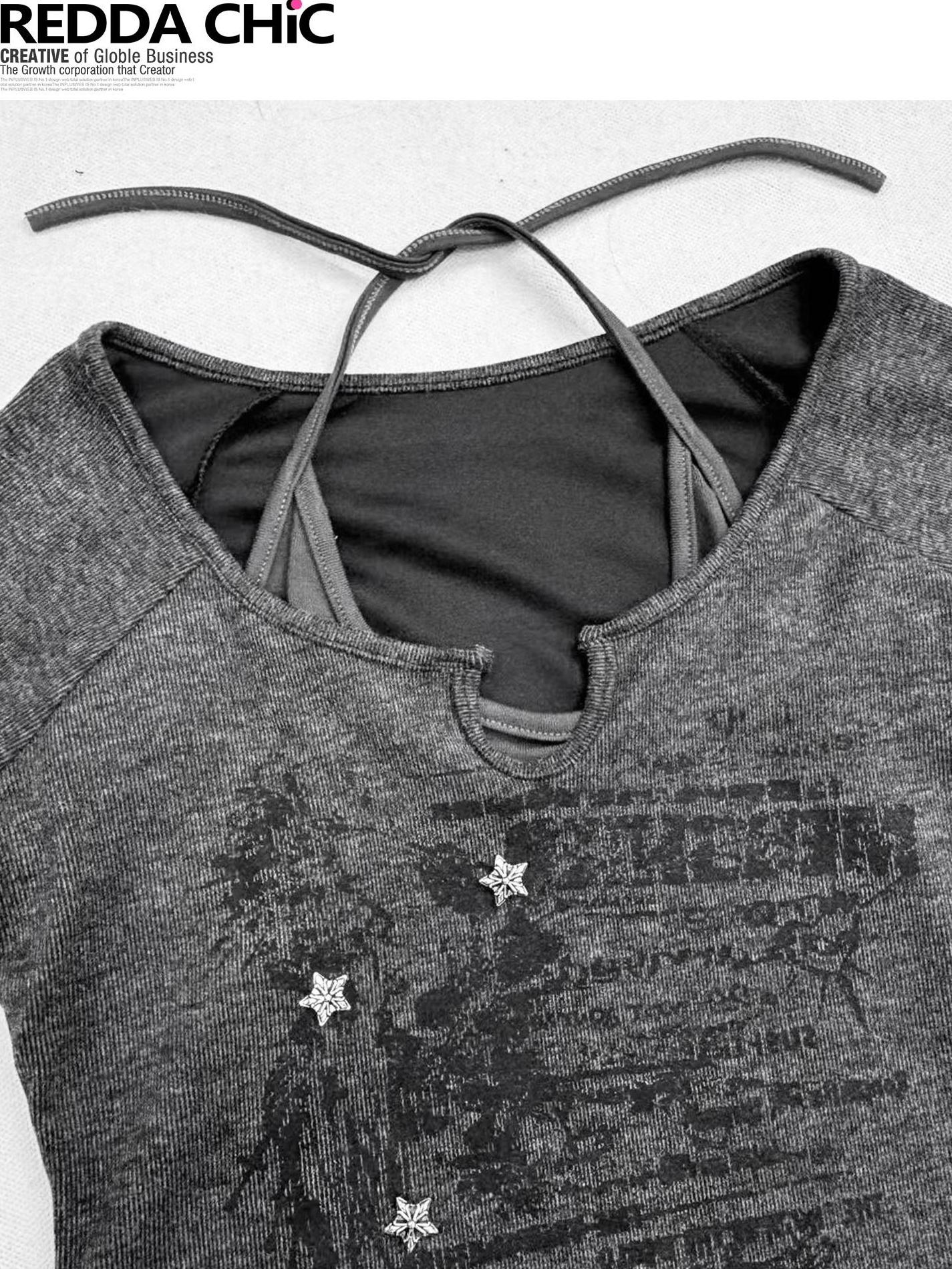 ReddaChic Letter Print Vintage Slim Fit Cropped Dark Gray Women Knit Sweaters