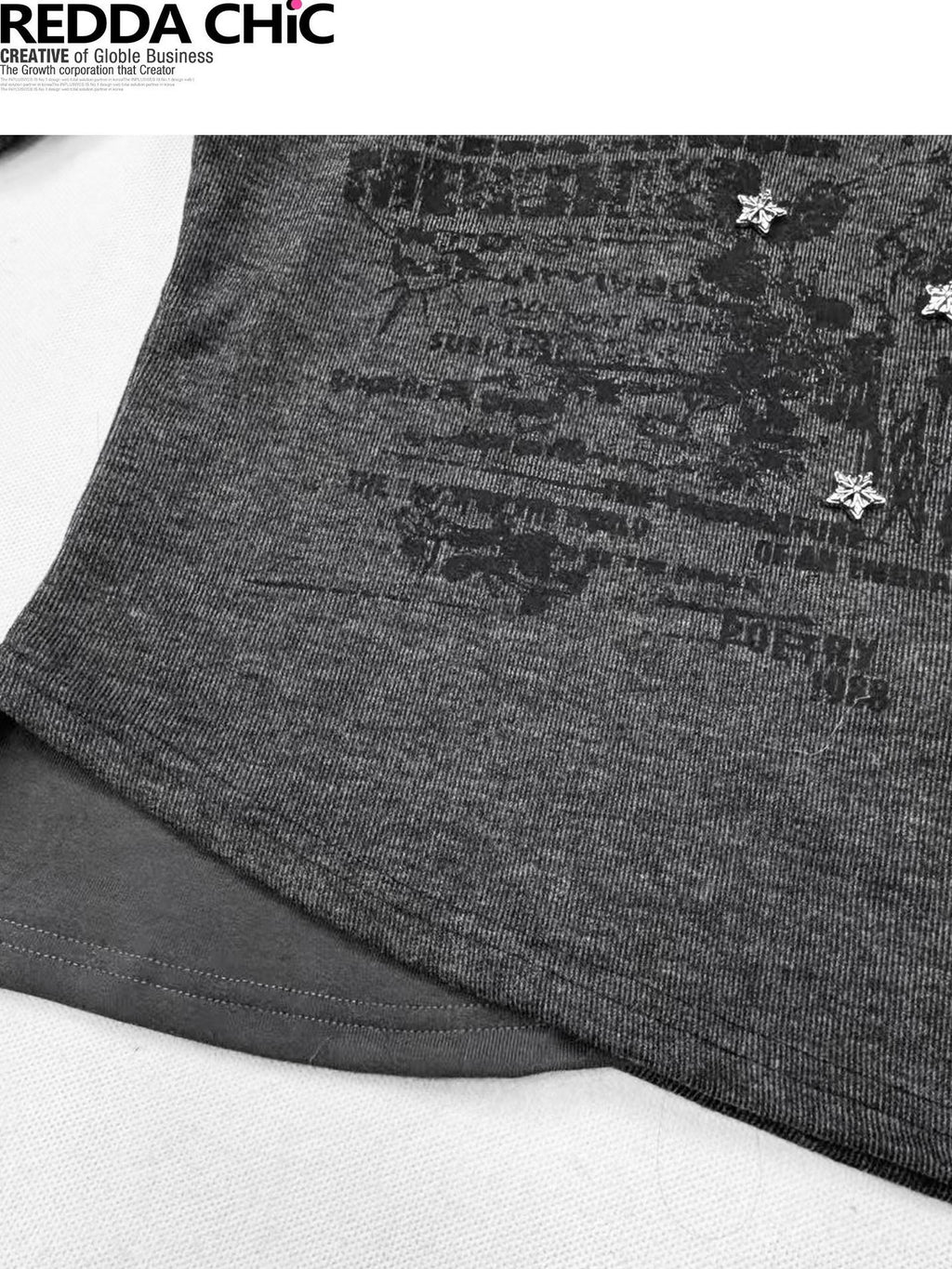 ReddaChic Letter Print Vintage Slim Fit Cropped Dark Gray Women Knit Sweaters