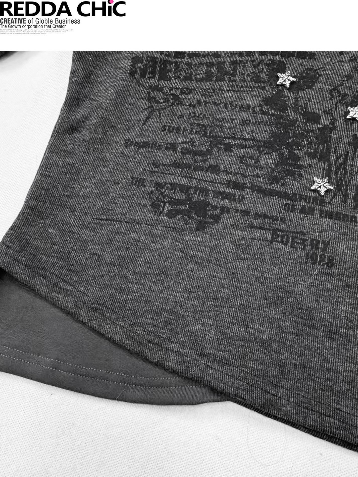 ReddaChic Letter Print Vintage Slim Fit Cropped Dark Gray Women Knit Sweaters