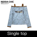 ReddaChic_Light_Blue_Letter_Print_Casual_Loose_Backless_Pull_On_For_Women_Denim_Shorts_MISSTT