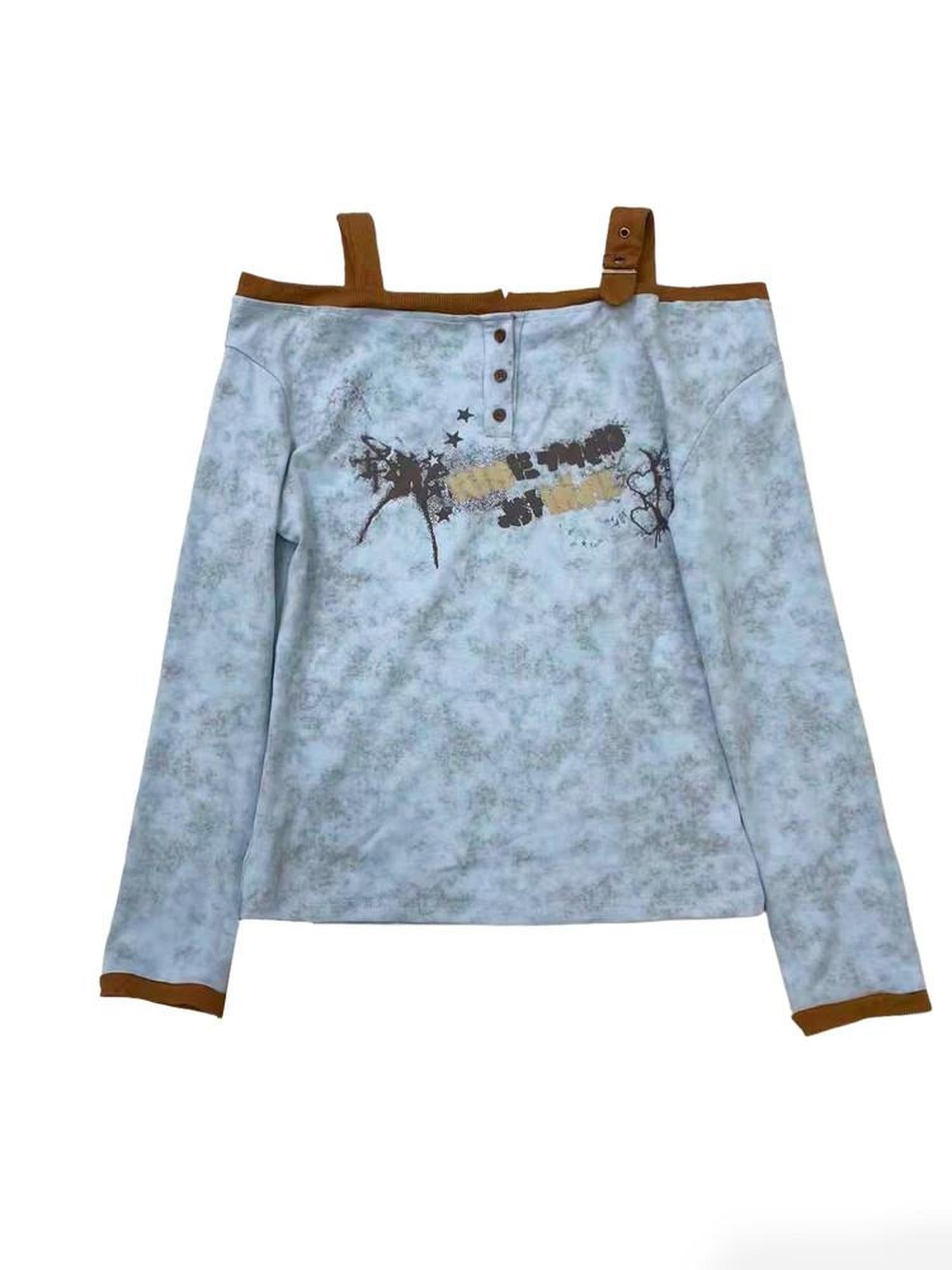 ReddaChic Light Blue Letter Print Casual Loose Backless Pull On For Women Denim Shorts