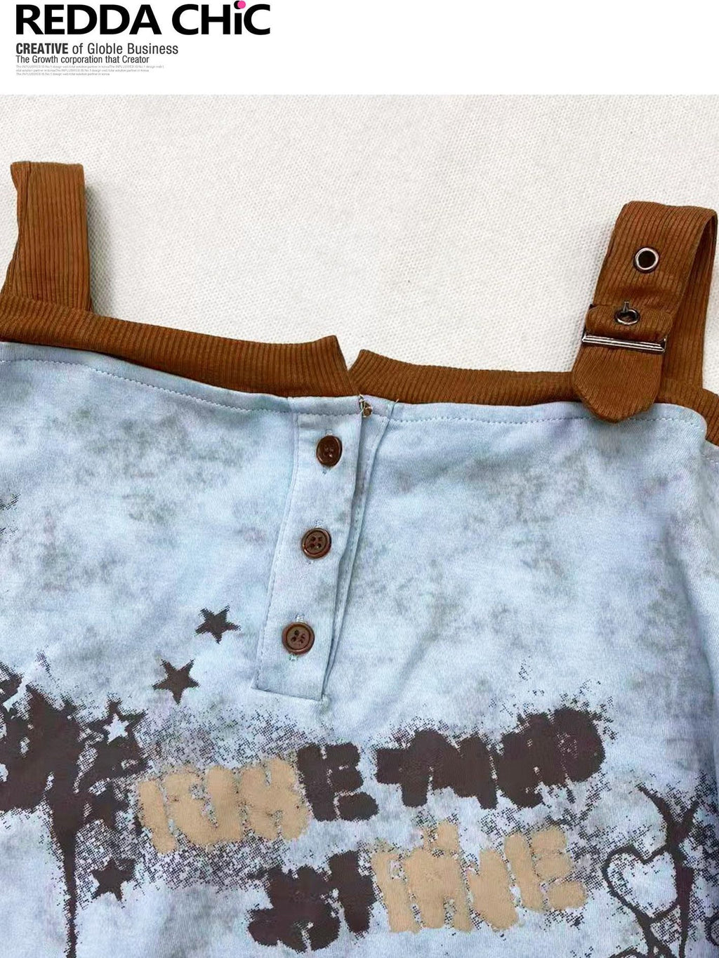 ReddaChic Light Blue Letter Print Casual Loose Backless Pull On For Women Denim Shorts