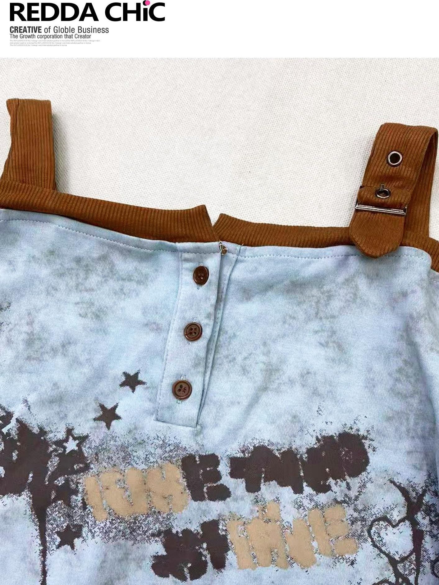 ReddaChic Light Blue Letter Print Casual Loose Backless Pull On For Women Denim Shorts