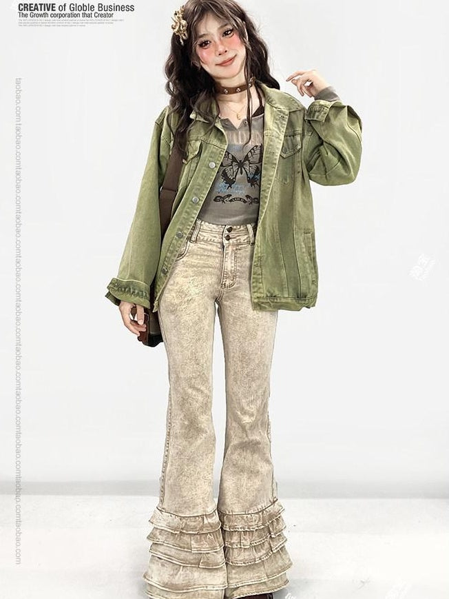 ReddaChic Lightweight Breathable Classic Fit Casual Light Khaki Denim Long Sleeve T-Shirts