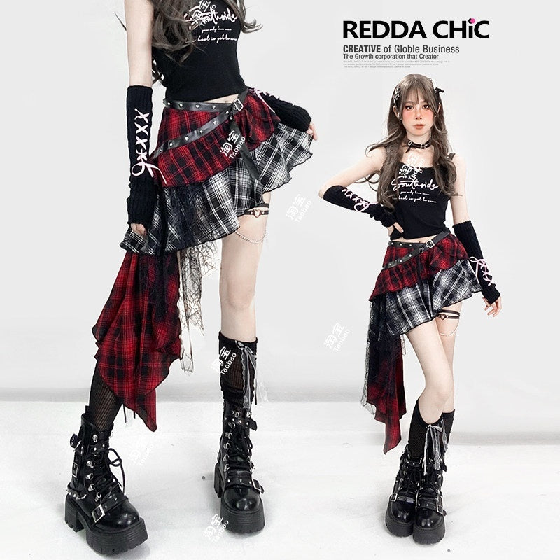ReddaChic_Lightweight_Low_Waist_Tiered_Commuter_Style_Plaid_Red_Mini_Skirts_MISSTT