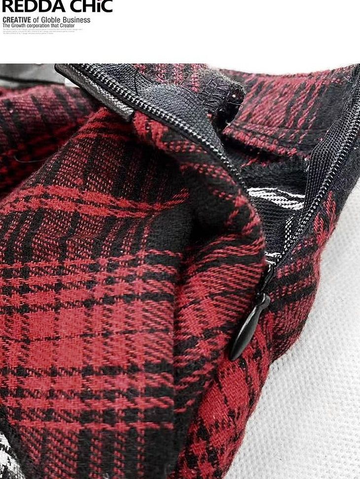 ReddaChic Lightweight Low Waist Tiered Commuter Style Plaid Red Mini Skirts