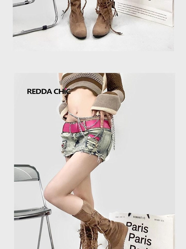 ReddaChic Low Waist Leather 3D Embellished Street Slim Bodycon Slip Maxi Dresses
