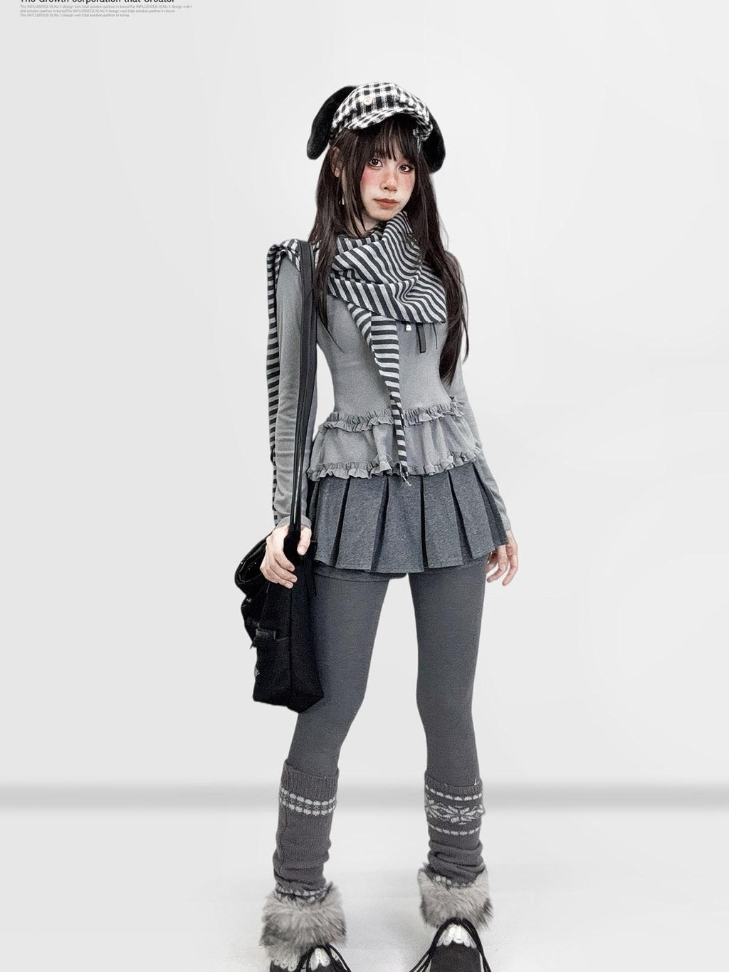 ReddaChic Low Waist Ruffle Hem Casual Slim A Line Patchwork Grey Women Mini Skirts