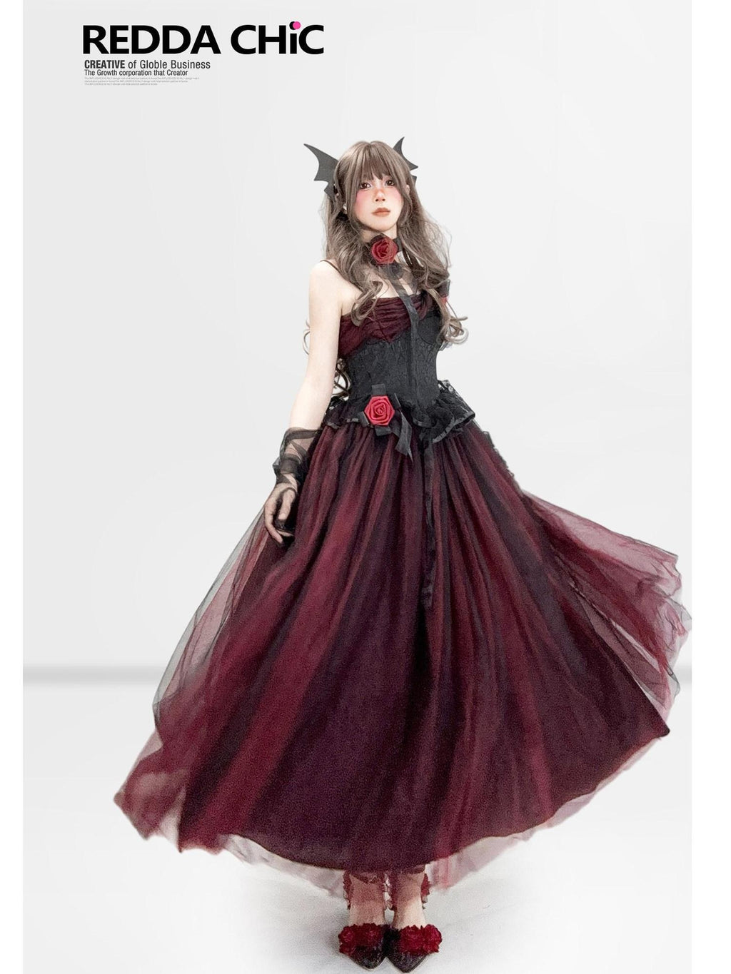 ReddaChic Mesh Overlay Gothic High Waist Elegant Banquet Wide Leg Ladies Flare Jeans