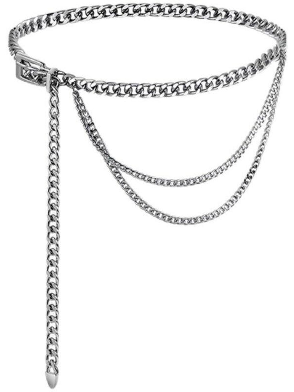 ReddaChic Metal Waist Chain Accent Sleek Glossy Plain Youth Women White Street Hoodies