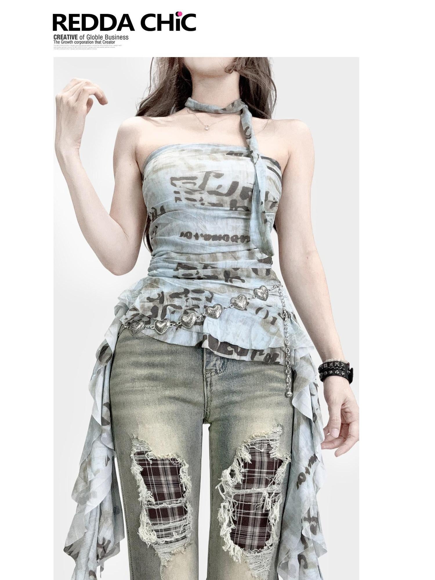 ReddaChic Mint Fiber Slim Cropped Letter Print Women Casual Long Sleeve T-Shirts