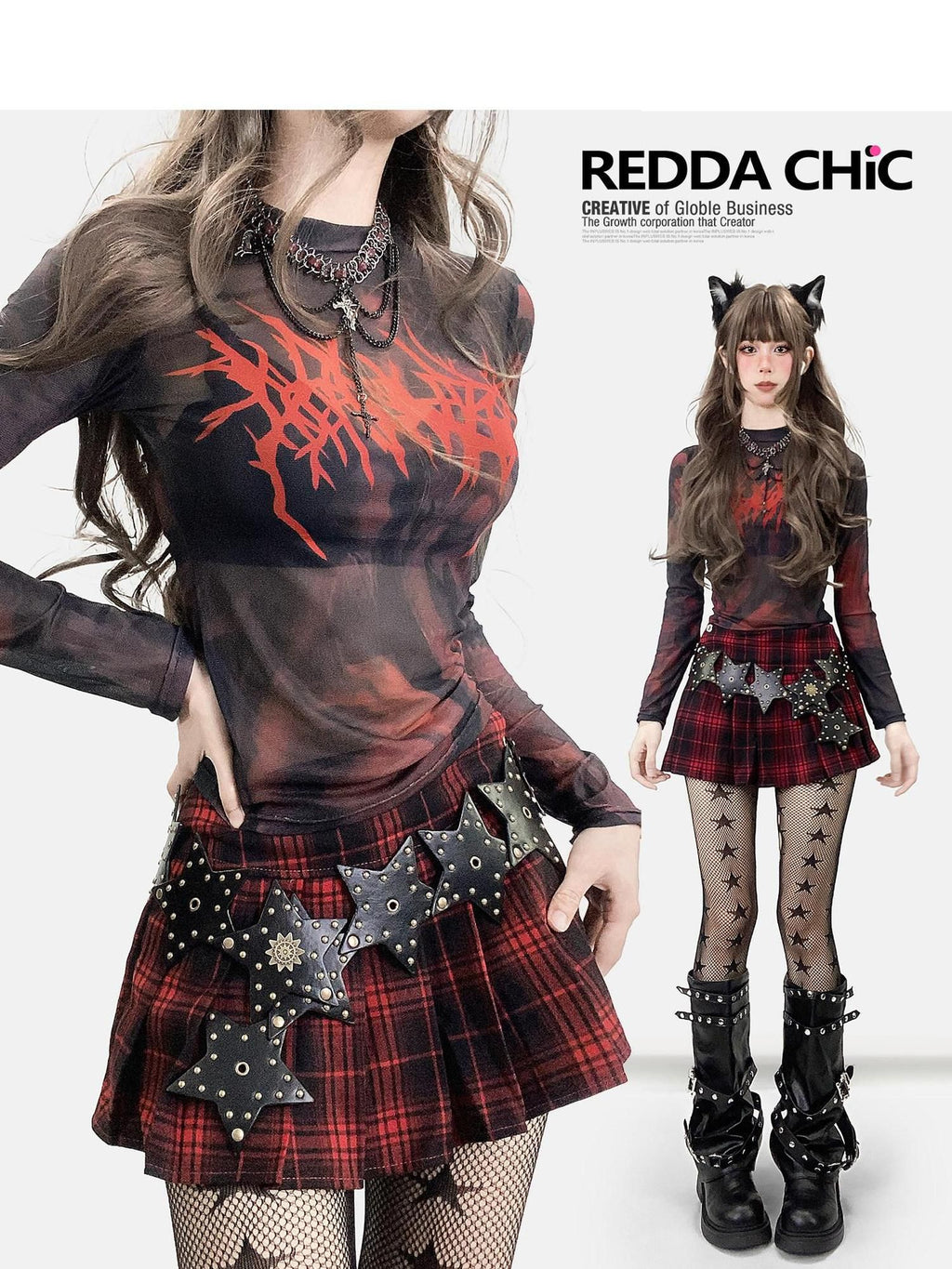 ReddaChic Moisture Wicking Mesh Slim Fit Tie Dye Cross Print Women Long Sleeve T-Shirts