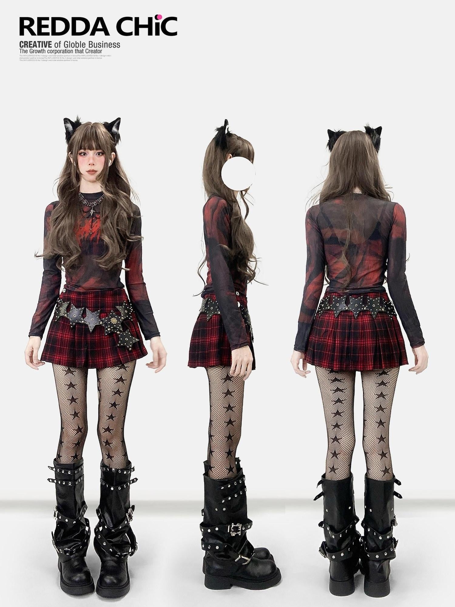 ReddaChic Moisture Wicking Mesh Slim Fit Tie Dye Cross Print Women Long Sleeve T-Shirts
