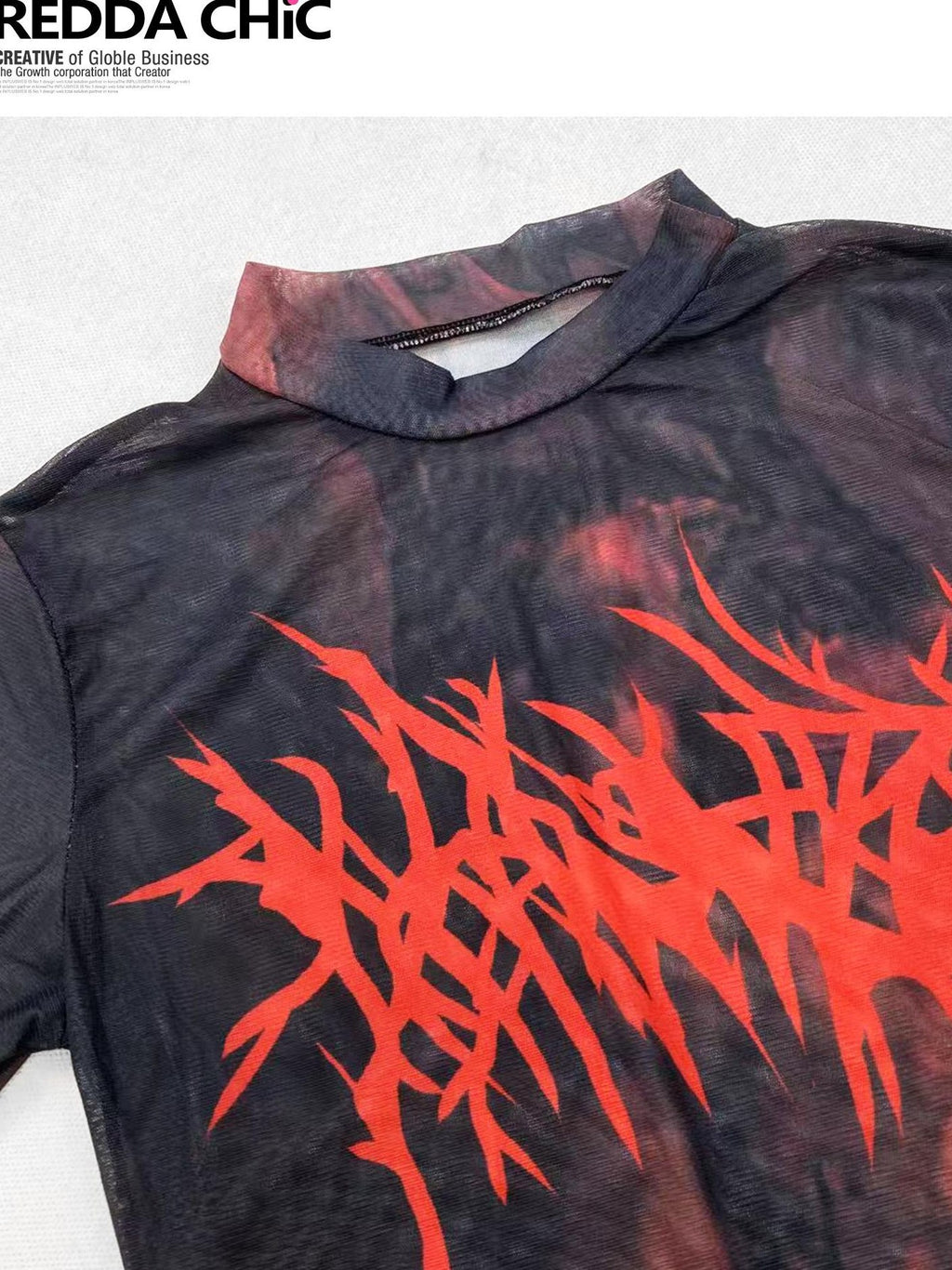 ReddaChic Moisture Wicking Mesh Slim Fit Tie Dye Cross Print Women Long Sleeve T-Shirts