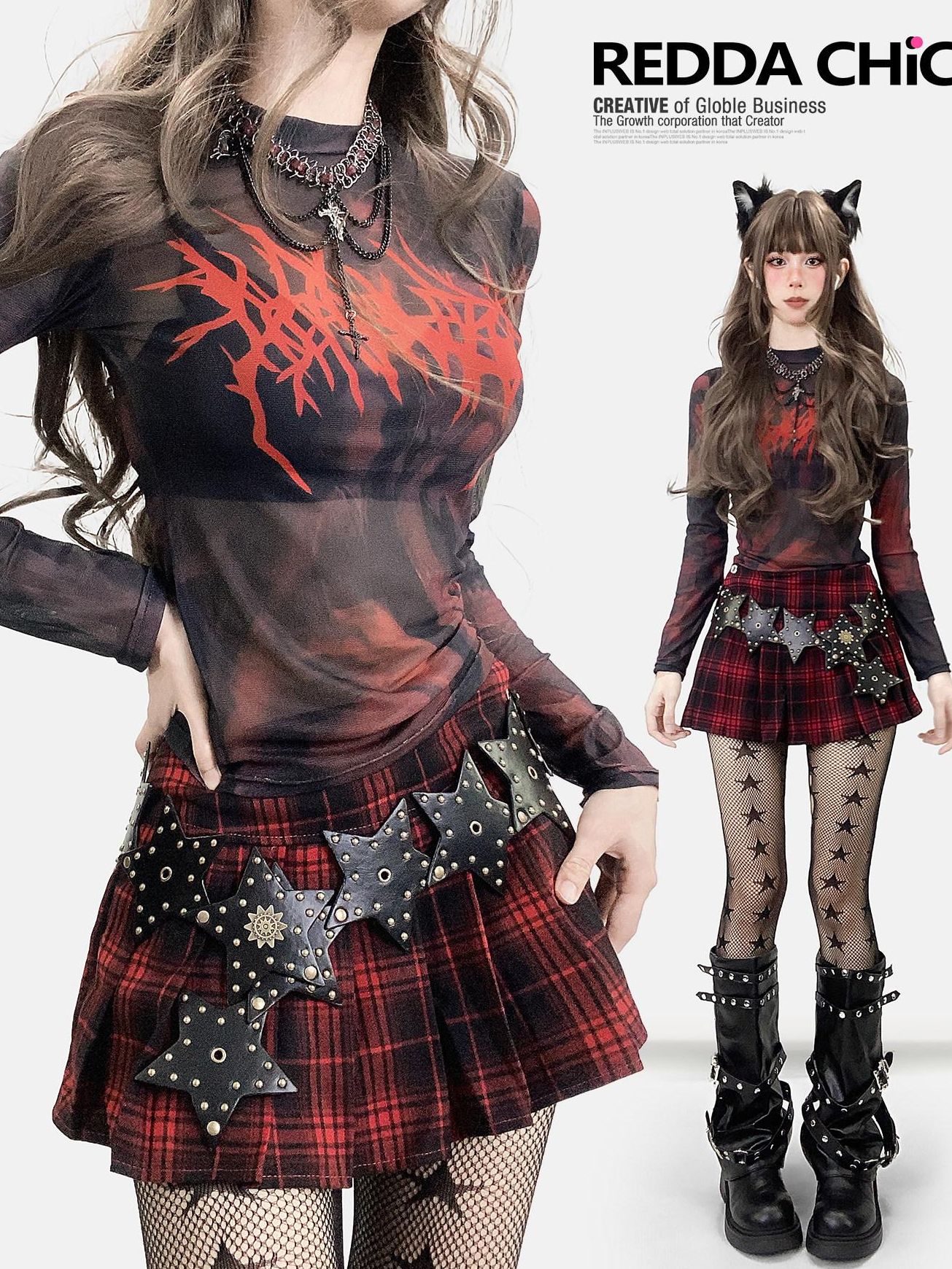ReddaChic Moisture Wicking Mesh Slim Fit Tie Dye Cross Print Women Long Sleeve T-Shirts
