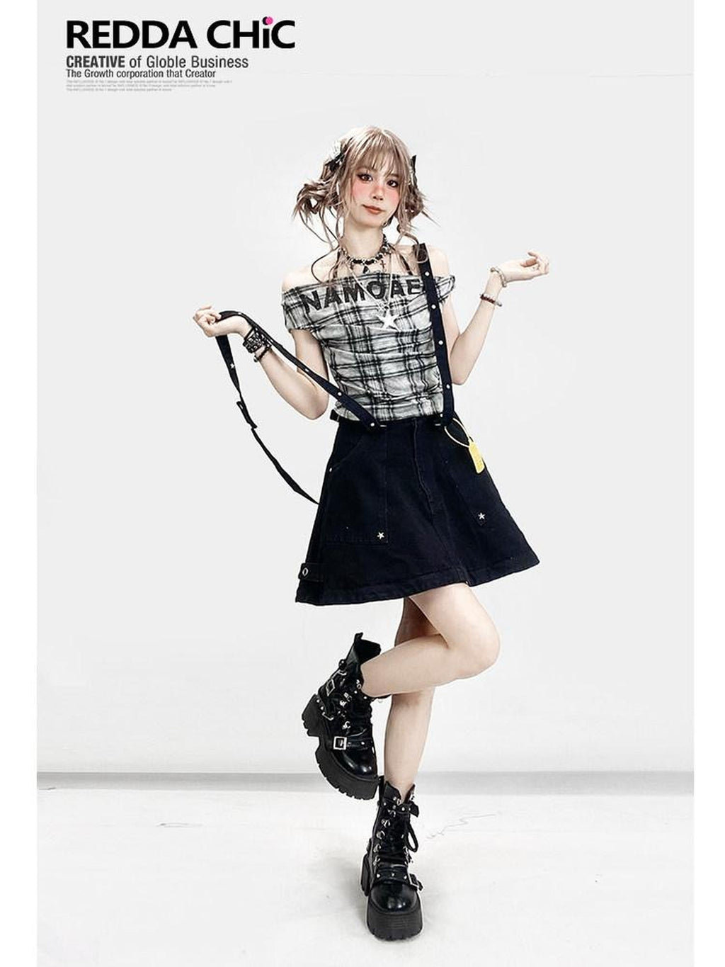 ReddaChic Moisture Wicking Sexy Slim Fit Plaid Cross Print Black Club Mini Skirts